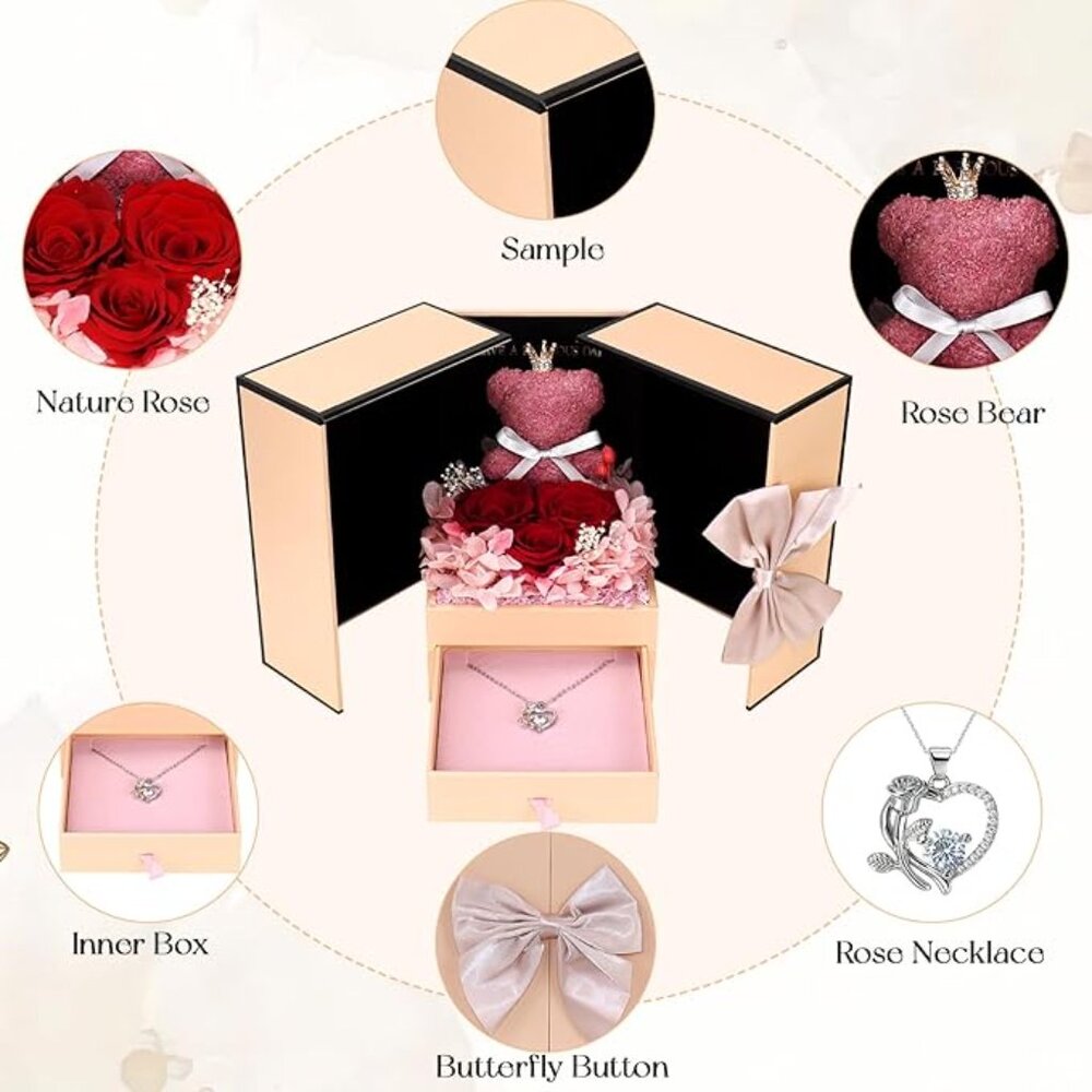 Eternal Rose Box With Heart Necklace - Picture 7 of 9